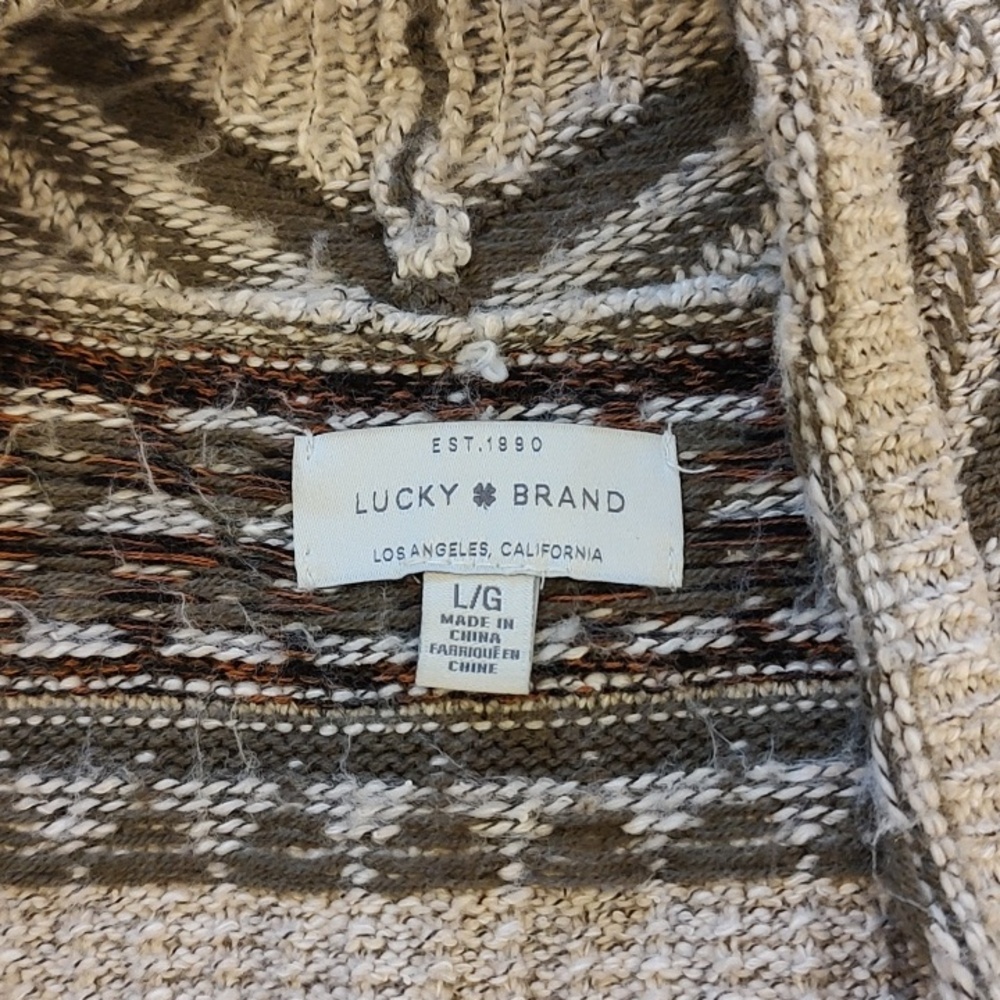 Lucky Brand Taupe, Brown & Cream Striped Knit Cardigan - Picture 3 of 6